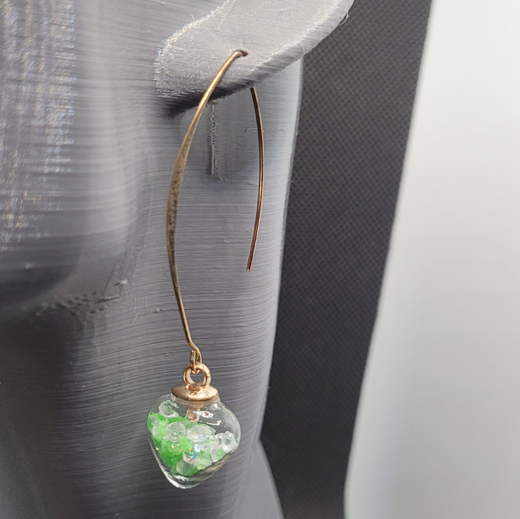Boucles d'oreilles Cœur en Verre Vert Naturel 7cm (Réf: CCBO5)