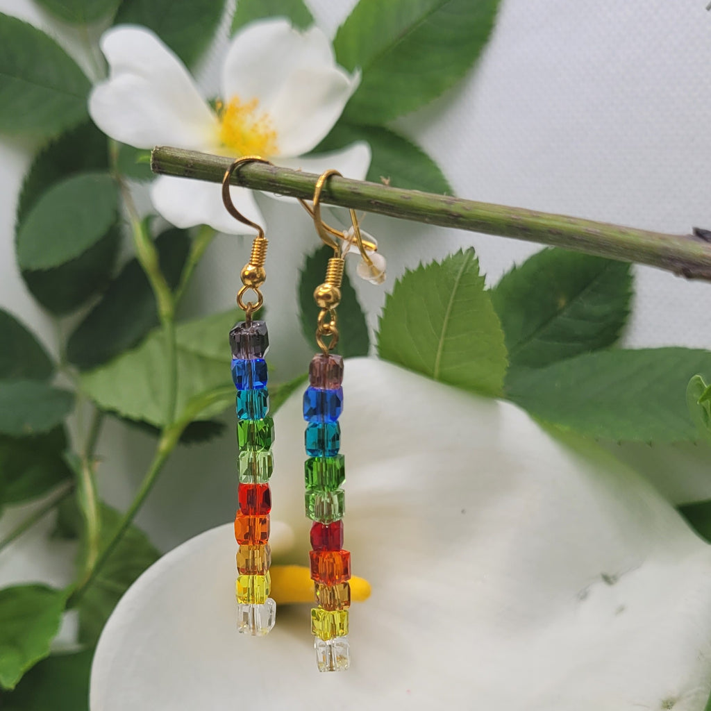 Boucles d'oreilles Arc En Ciel - Perles de Verre Multicolores 7cm (Réf:ARC1)