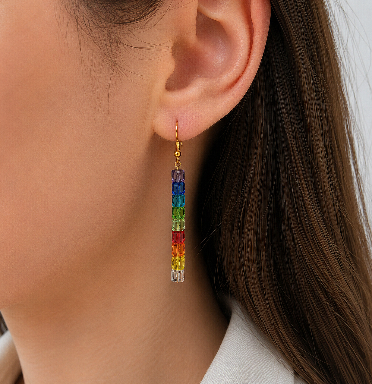 Boucles d'oreilles Arc En Ciel - Perles de Verre Multicolores 7cm (Réf:ARC1)