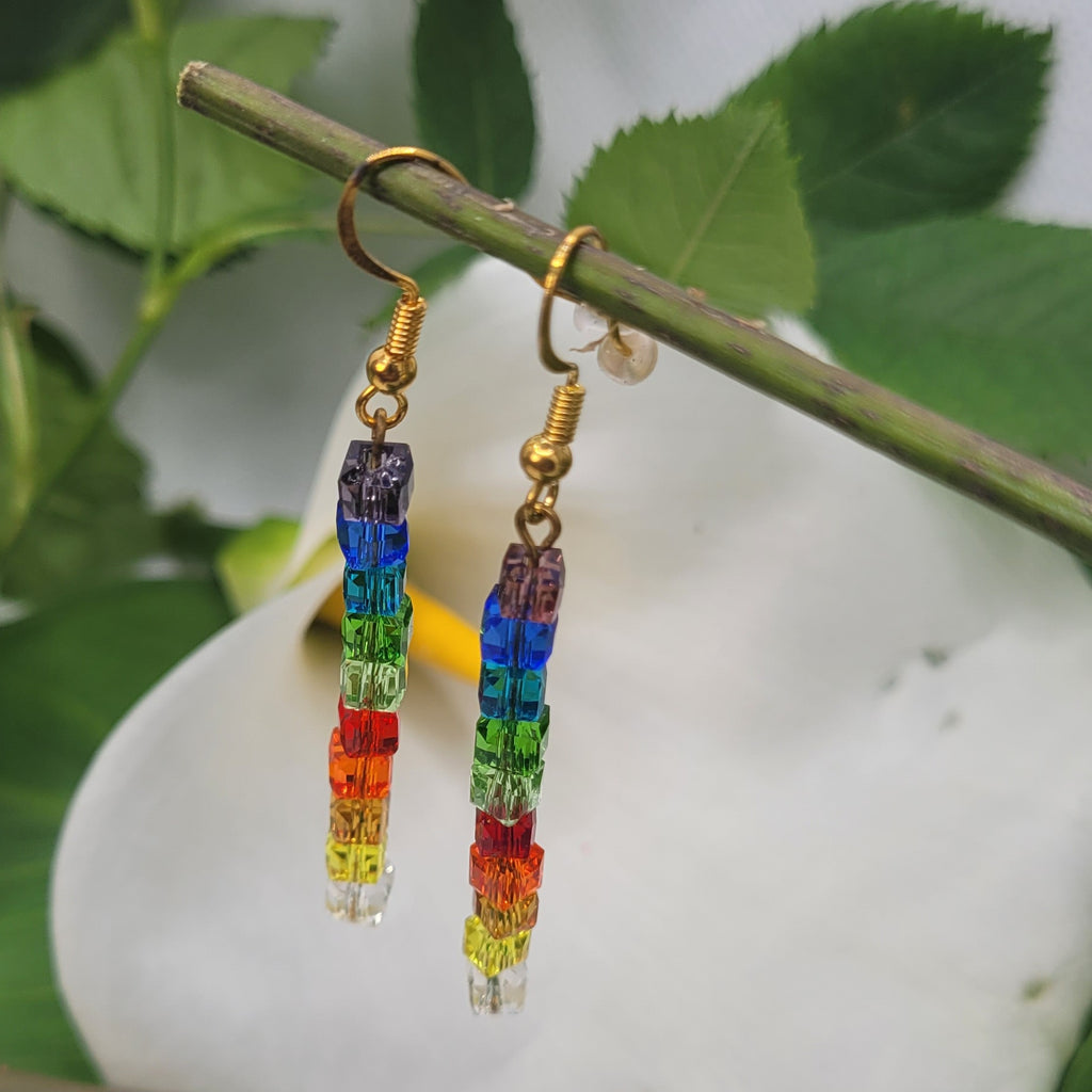 Boucles d'oreilles Arc En Ciel - Perles de Verre Multicolores 7cm (Réf:ARC1)