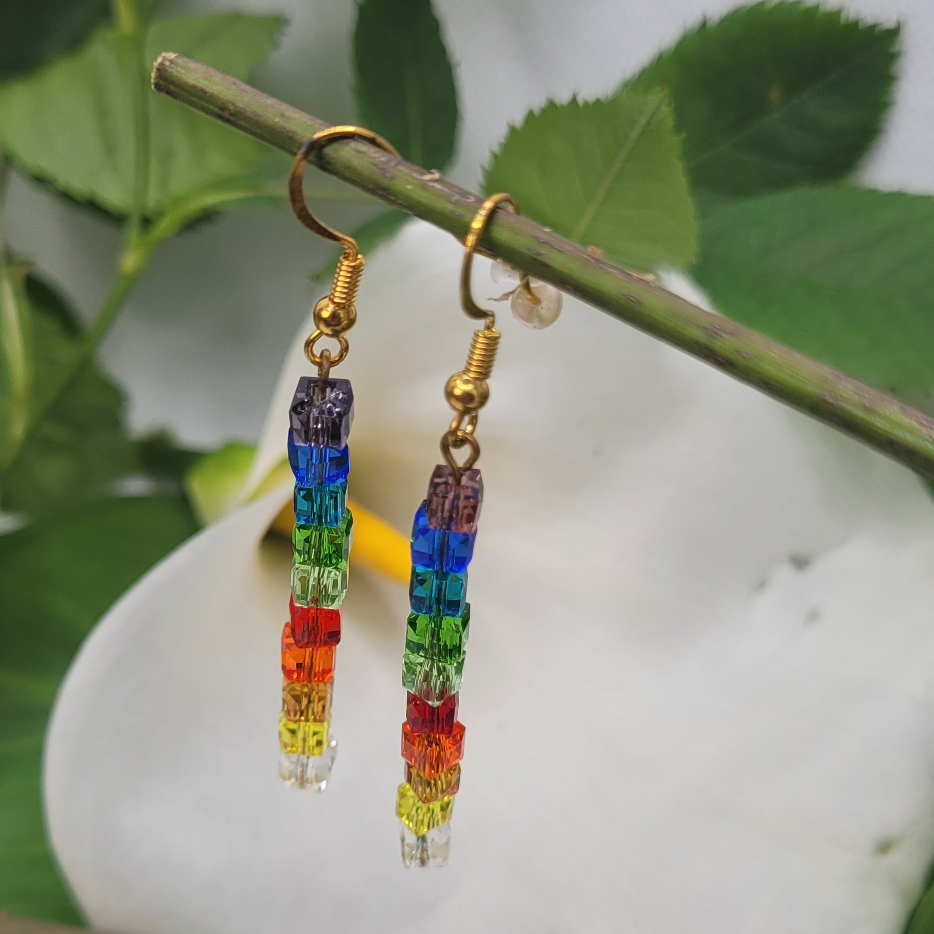 Boucles d'oreilles Arc En Ciel - Perles de Verre Multicolores 7cm (Réf:ARC1)