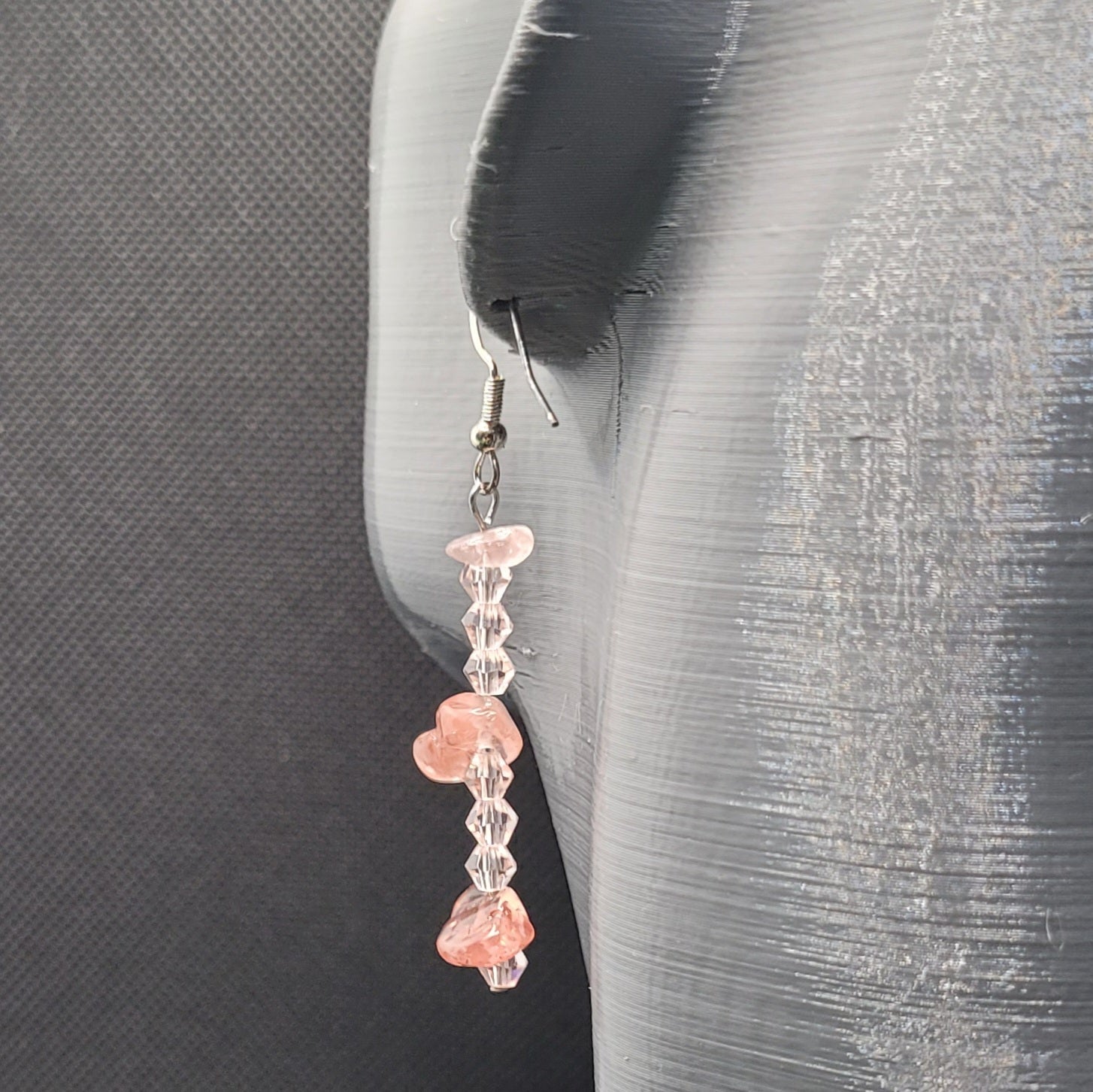 Boucles d'oreilles Quartz Cerise et Perles de Verre 6cm (Réf: AVN1)