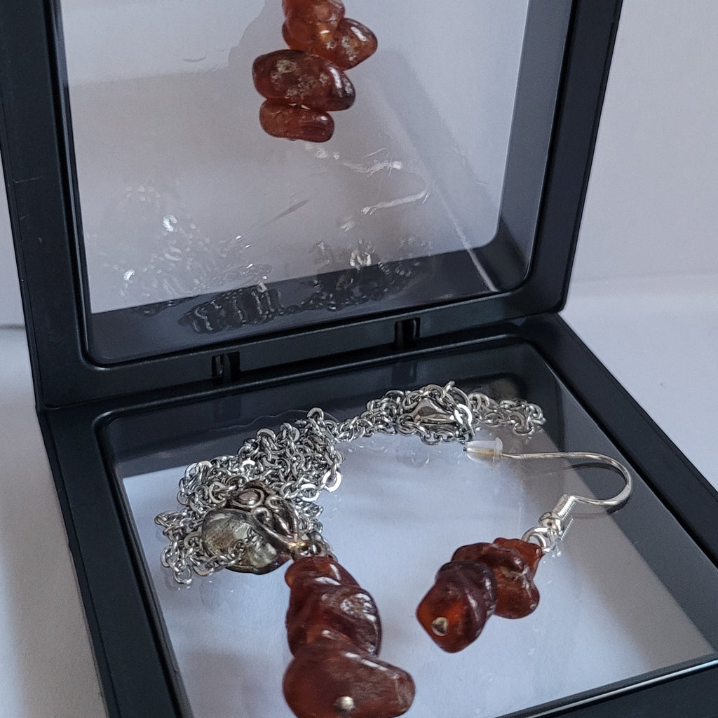 Parure Juste Au Naturel - Collier 45cm + Boucles 4cm Grenat Brun (Réf: JAN11)