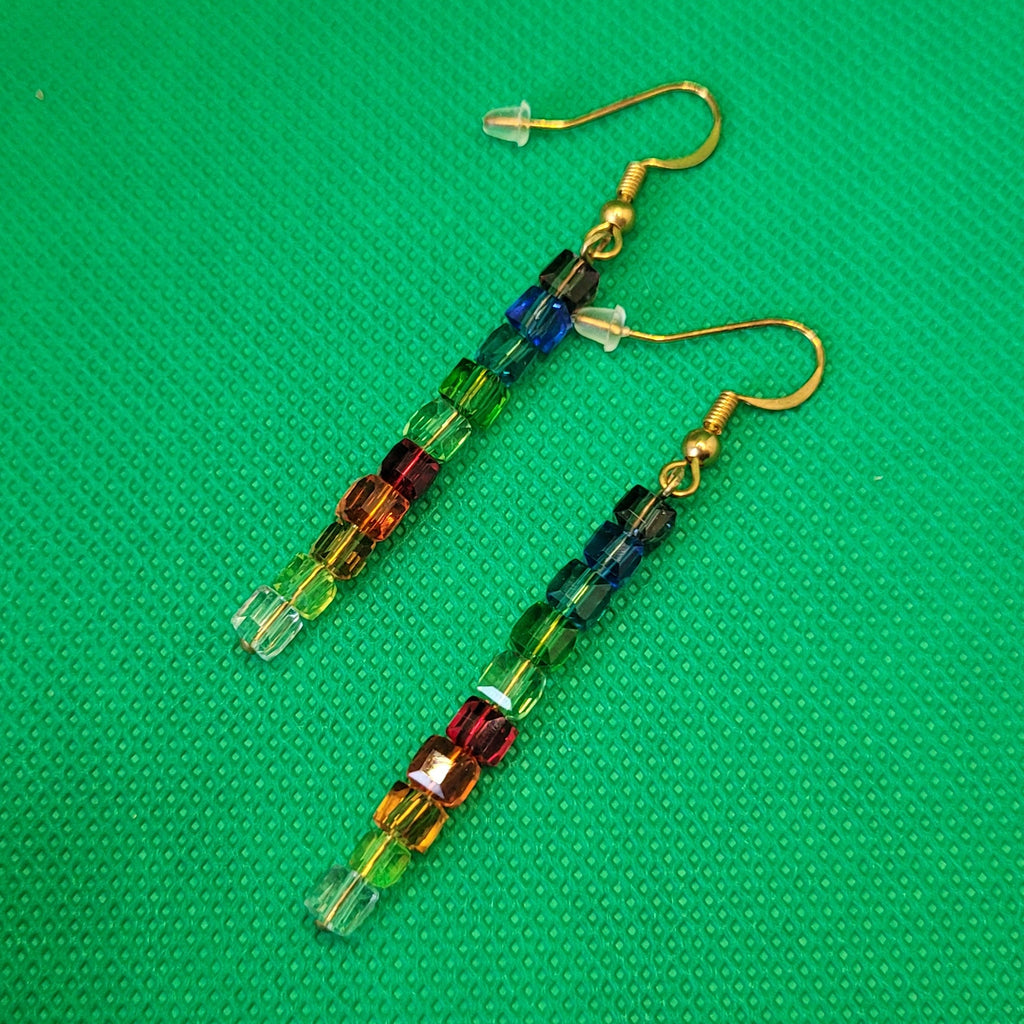Boucles d'oreilles Arc En Ciel - Perles de Verre Multicolores 7cm (Réf:ARC1)