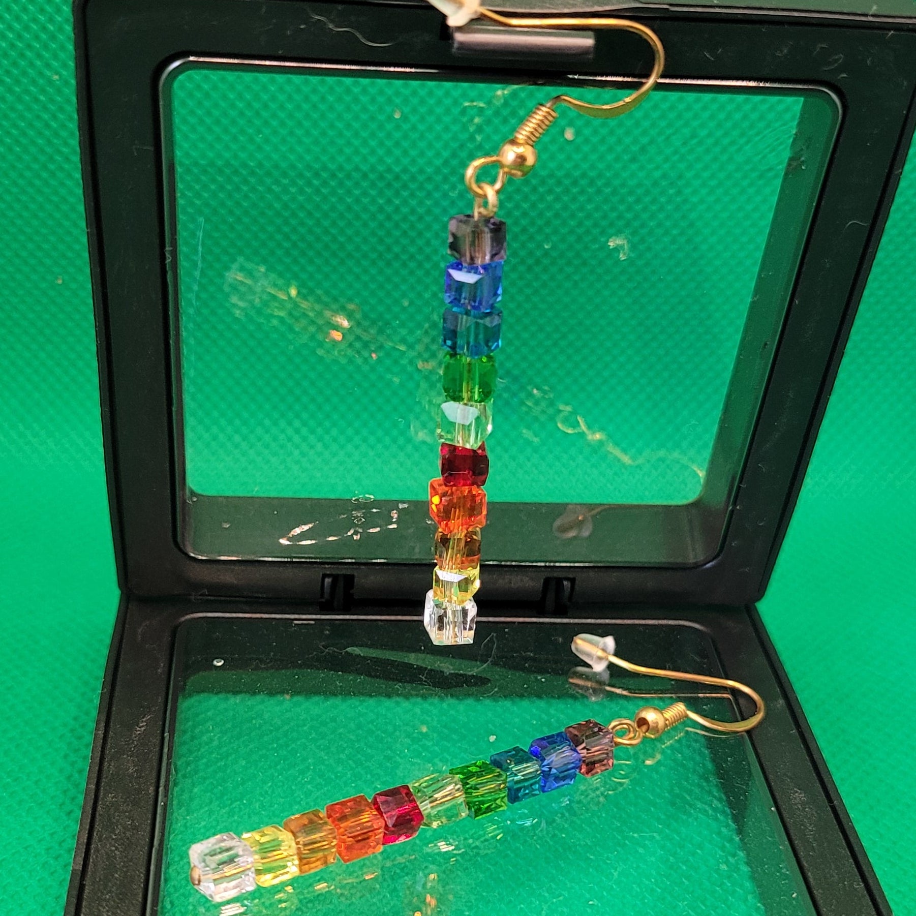 Boucles d'oreilles Arc En Ciel - Perles de Verre Multicolores 7cm (Réf:ARC1)