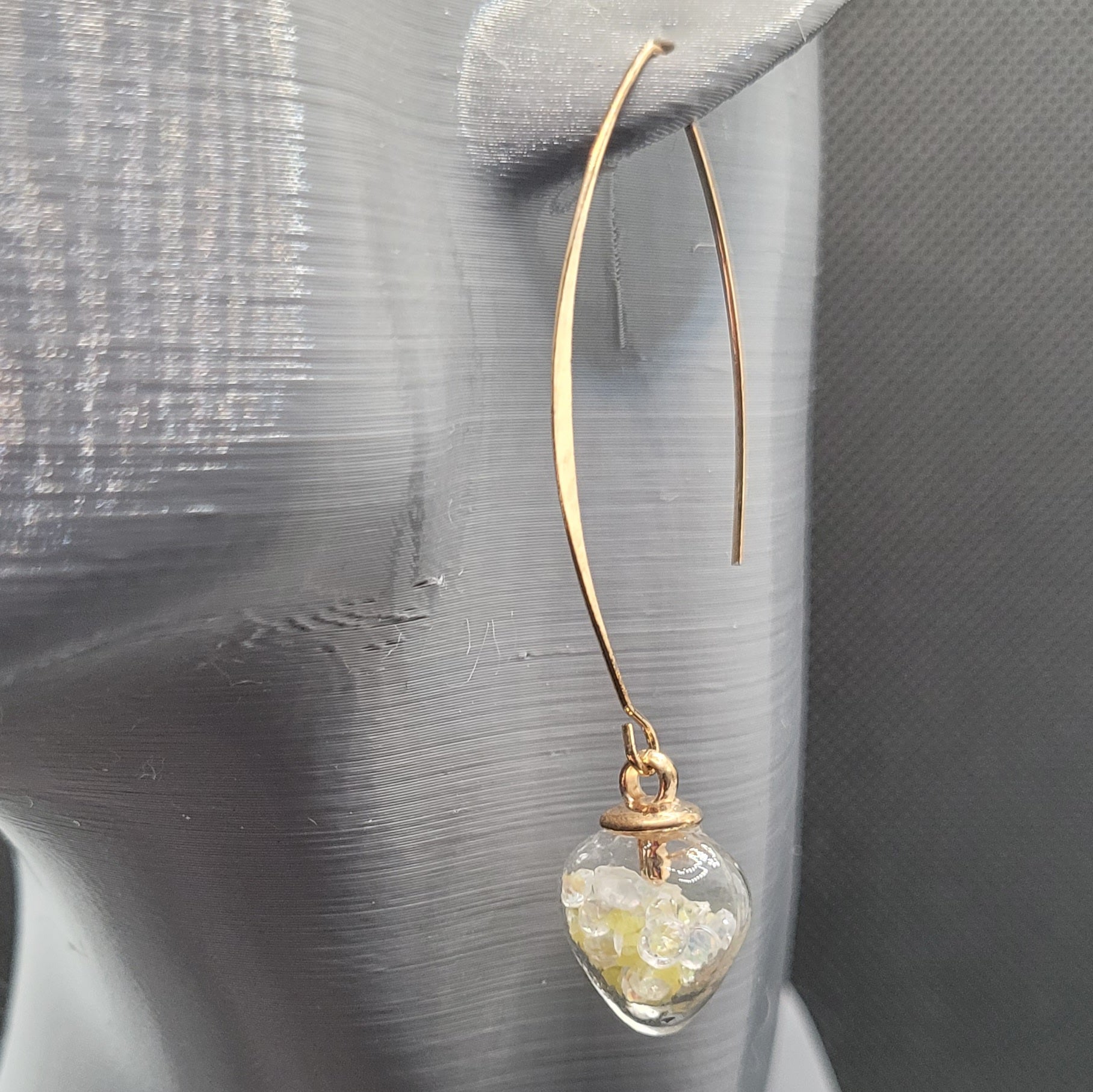 Boucles d'oreilles Cœur en Verre Jaune Solaire 7cm (Réf: CCBO3)