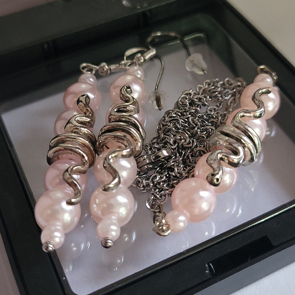Parure Serpentine - Collier 55cm + Boucles 7cm Rose Pâle (Réf: CS2)