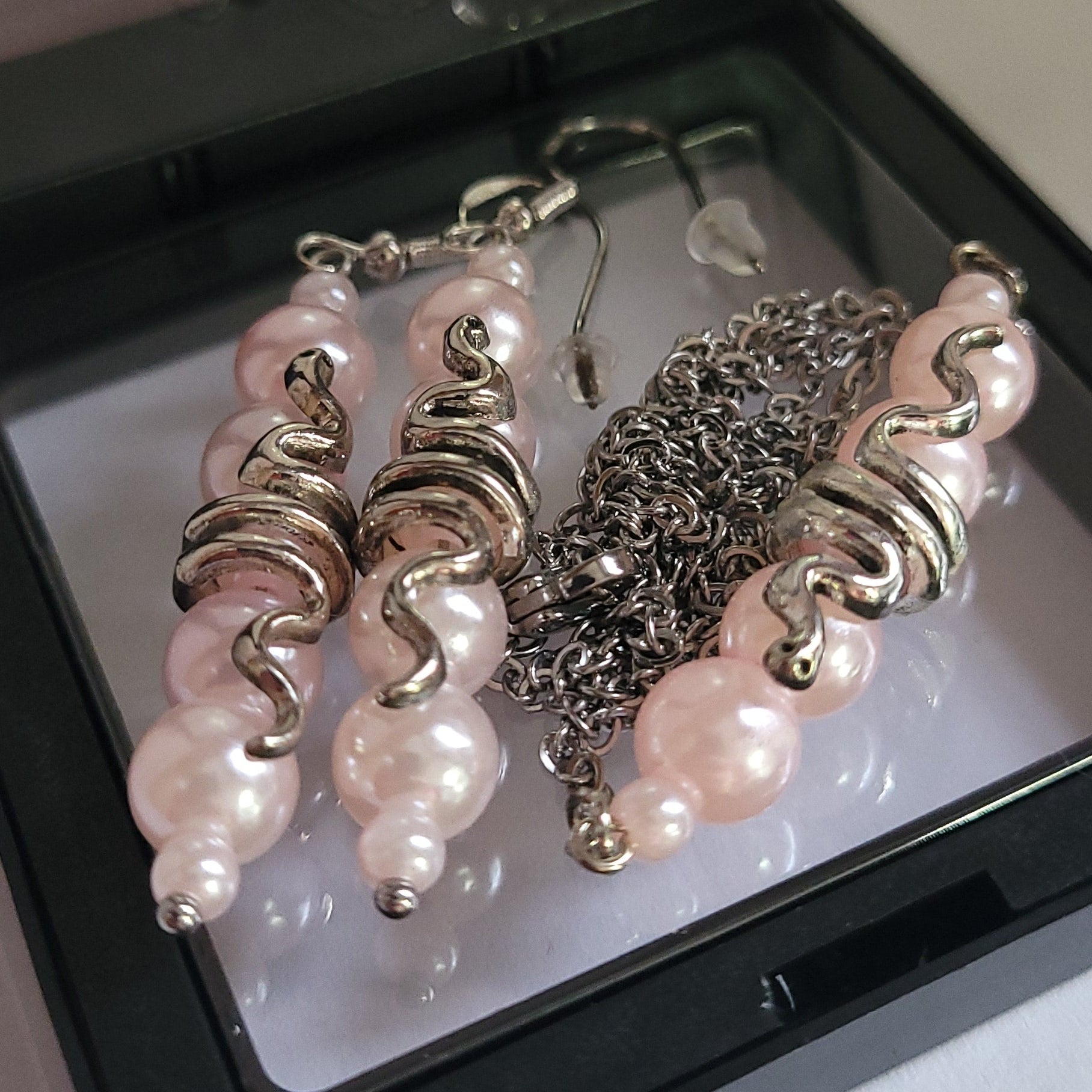 Parure Serpentine - Collier 55cm + Boucles 7cm Rose Pâle (Réf: CS2)
