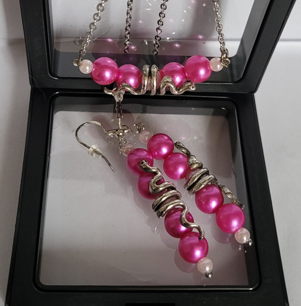 Parure Serpentine - Collier 55cm + Boucles 7cm Fuschia (Réf: CS5)