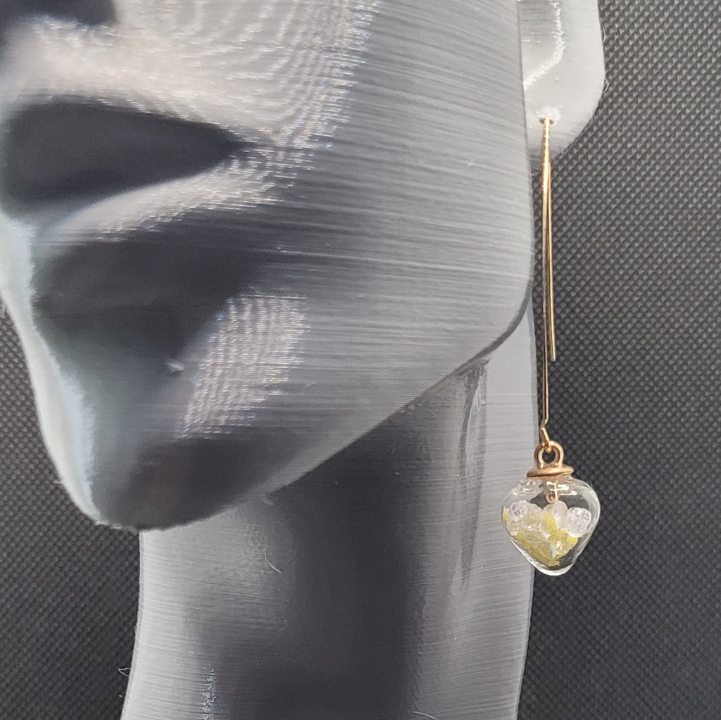 Boucles d'oreilles Cœur en Verre Jaune Solaire 7cm (Réf: CCBO3)