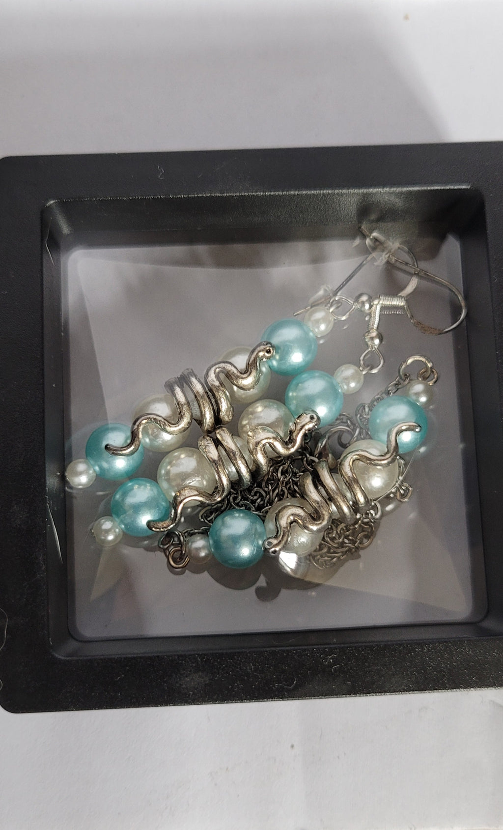 Parure Serpentine - Collier 55cm + Boucles 7cm Bleu Ciel (Réf: CS7)