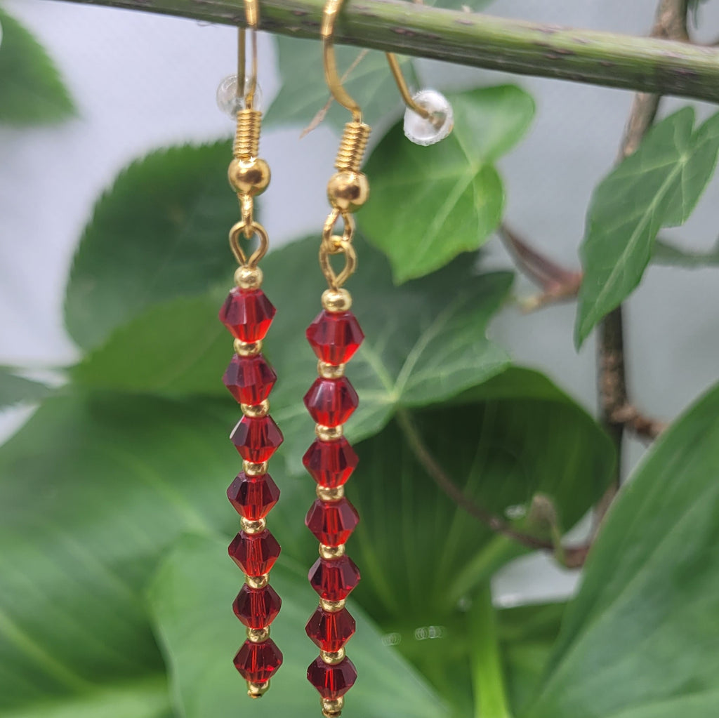 Boucles d'oreilles Sang et Or - Perles Rouges et Dorées 7cm (Réf: CAT1)