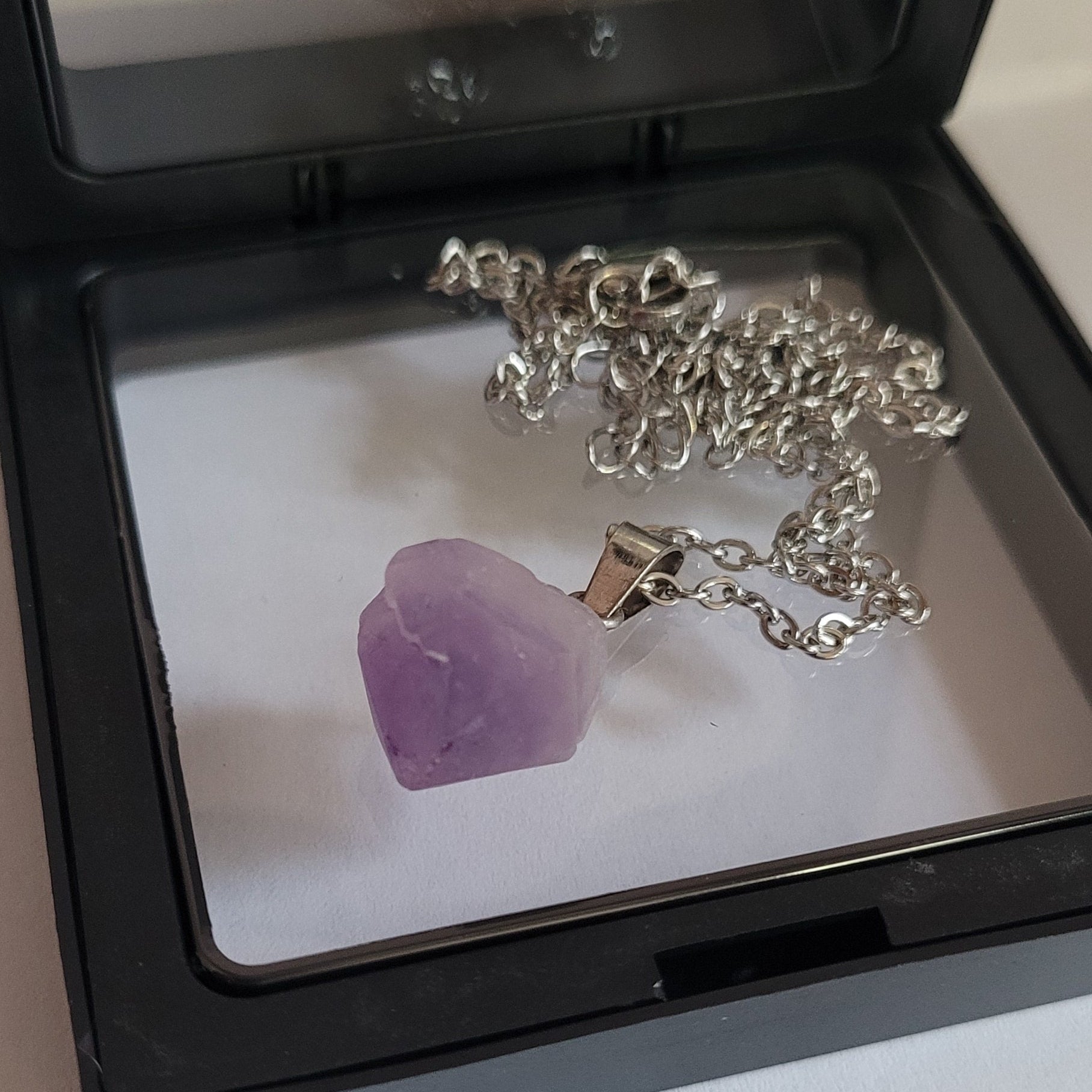 Collier Pierre Naturelle Améthyste Brute - Chaîne Acier 45cm (Réf: CPN1)