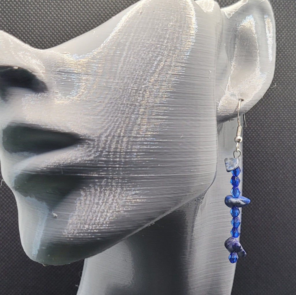 Boucles d'oreilles Perles de Verre et Lapis-Lazuli 6cm (Réf: AVN5)