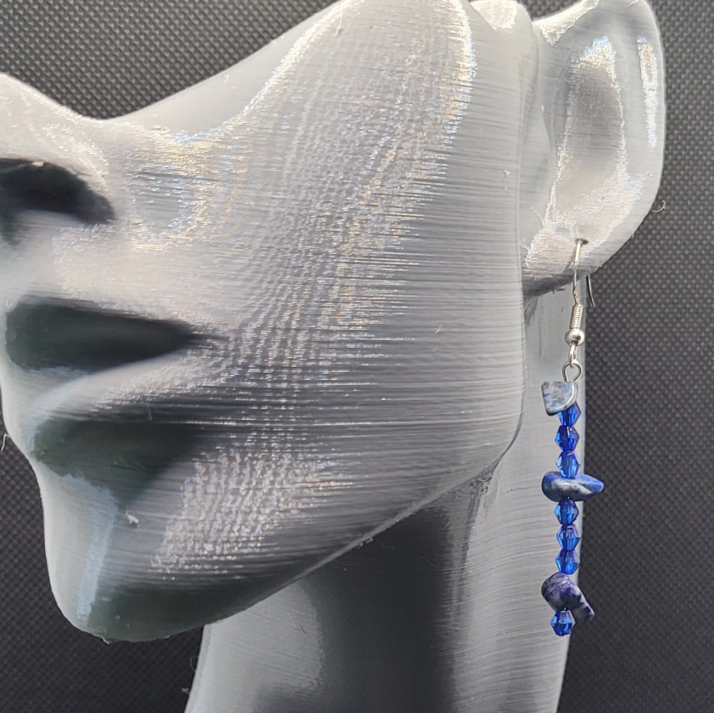 Boucles d'oreilles Perles de Verre et Lapis-Lazuli 6cm (Réf: AVN5)