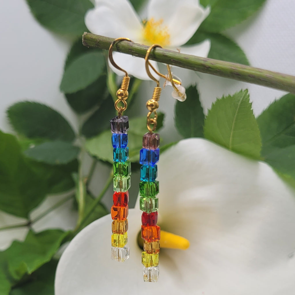 Boucles d'oreilles Arc En Ciel - Perles de Verre Multicolores 7cm (Réf:ARC1)
