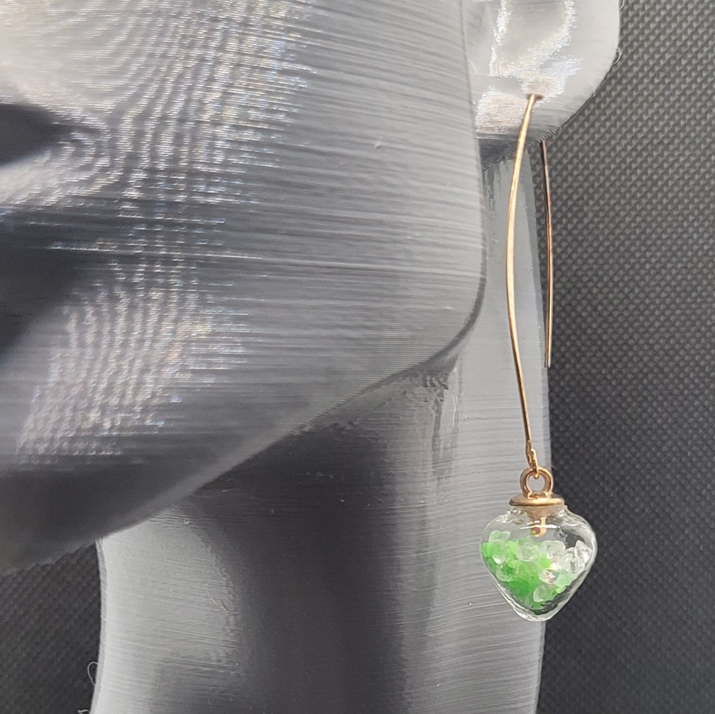 Boucles d'oreilles Cœur en Verre Vert Naturel 7cm (Réf: CCBO5)