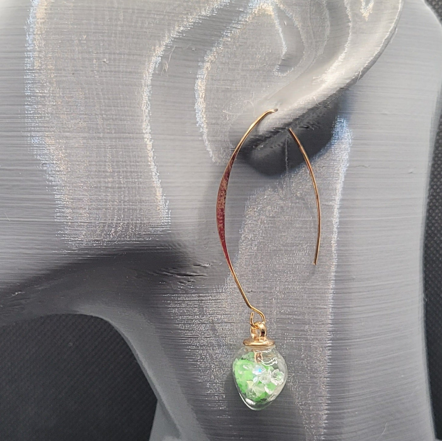 Boucles d'oreilles Cœur en Verre Vert Naturel 7cm (Réf: CCBO5)