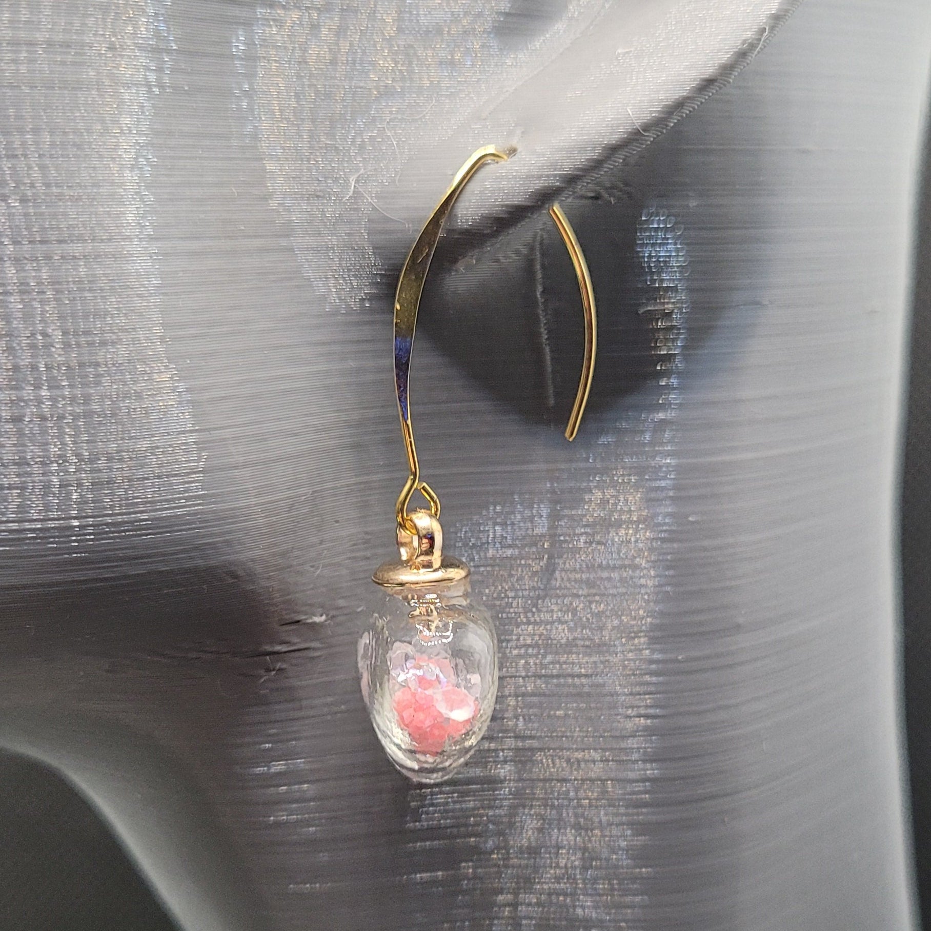 Boucles d'oreilles Cœur en Verre Saumon et Blanc 5cm (Réf: CCBO4)