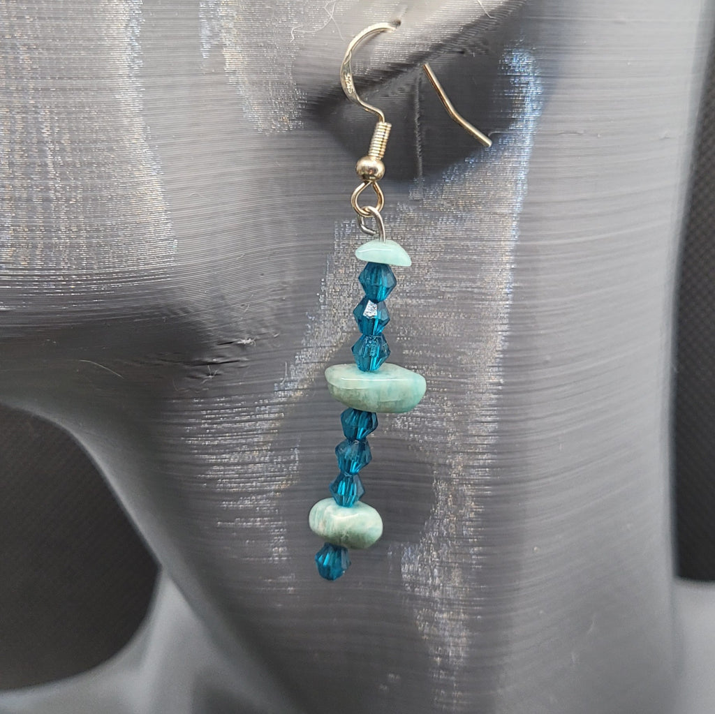 Boucles d'oreilles Aventurine Verte et Perles de Verre 6cm (Réf: AVN4)