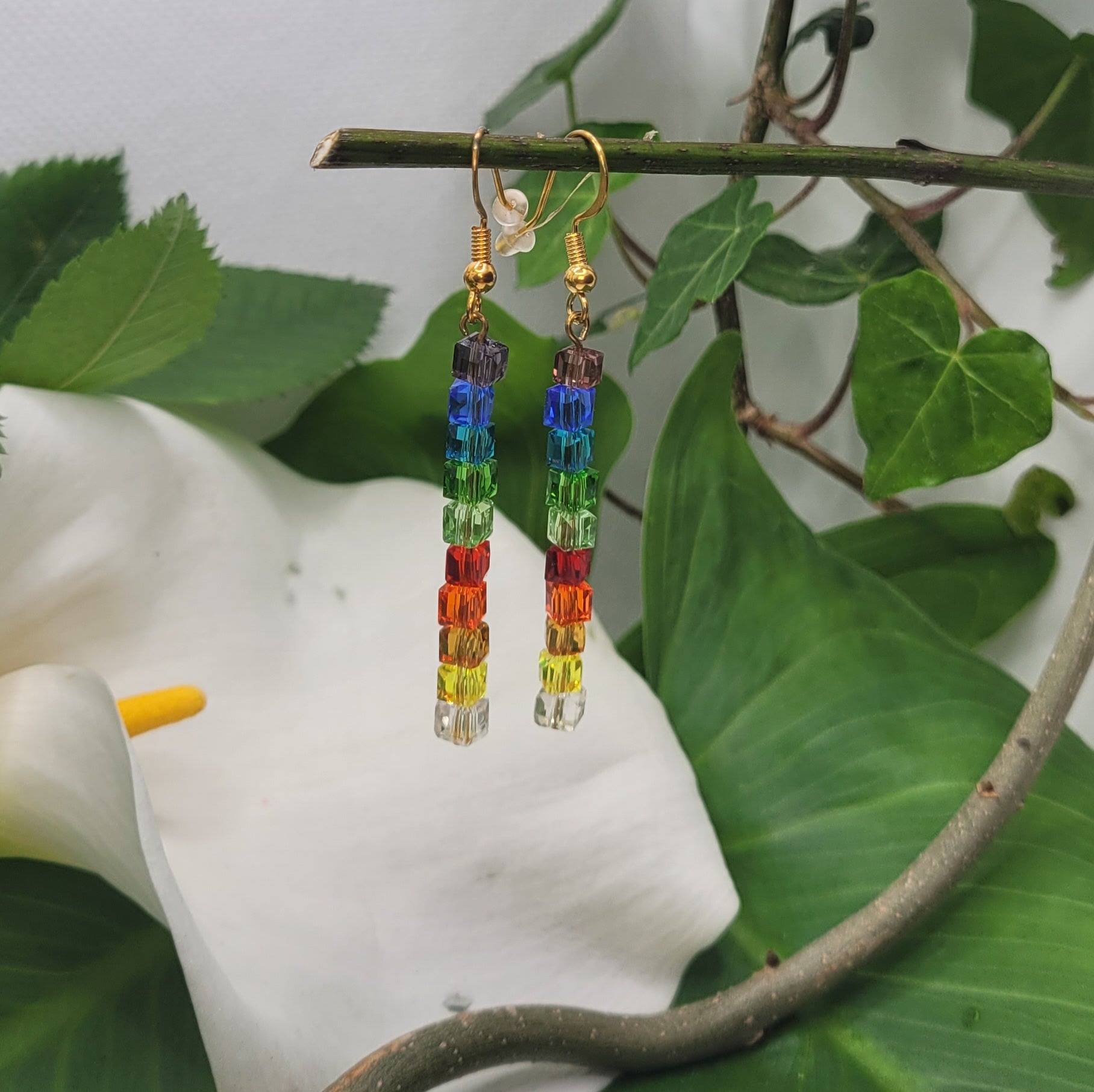 Boucles d'oreilles Arc En Ciel - Perles de Verre Multicolores 7cm (Réf:ARC1)