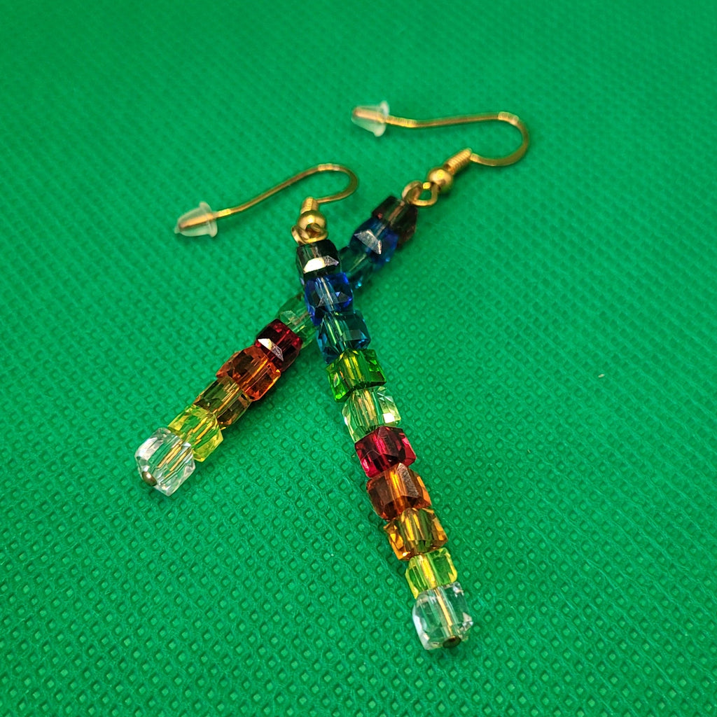 Boucles d'oreilles Arc En Ciel - Perles de Verre Multicolores 7cm (Réf:ARC1)