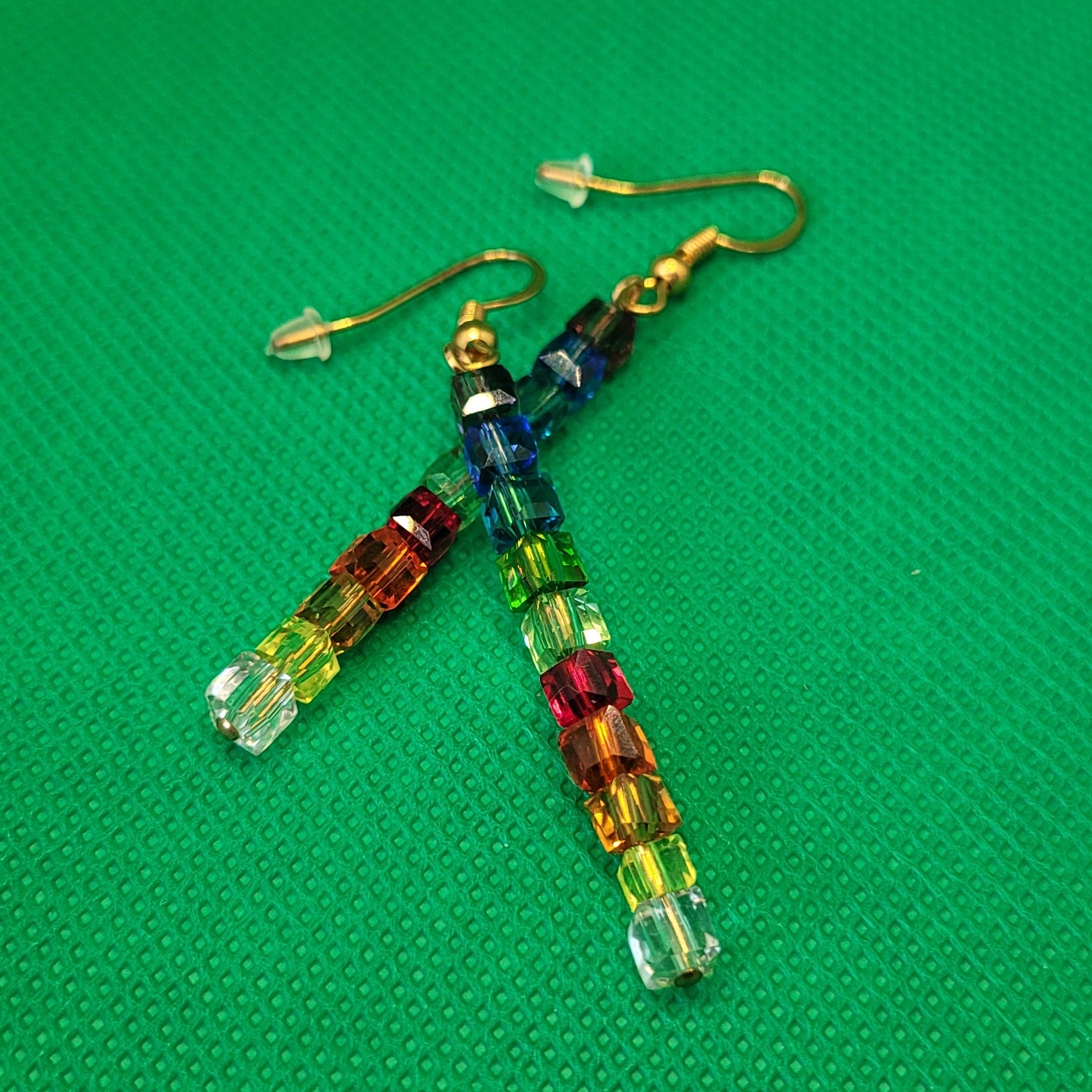 Boucles d'oreilles Arc En Ciel - Perles de Verre Multicolores 7cm (Réf:ARC1)