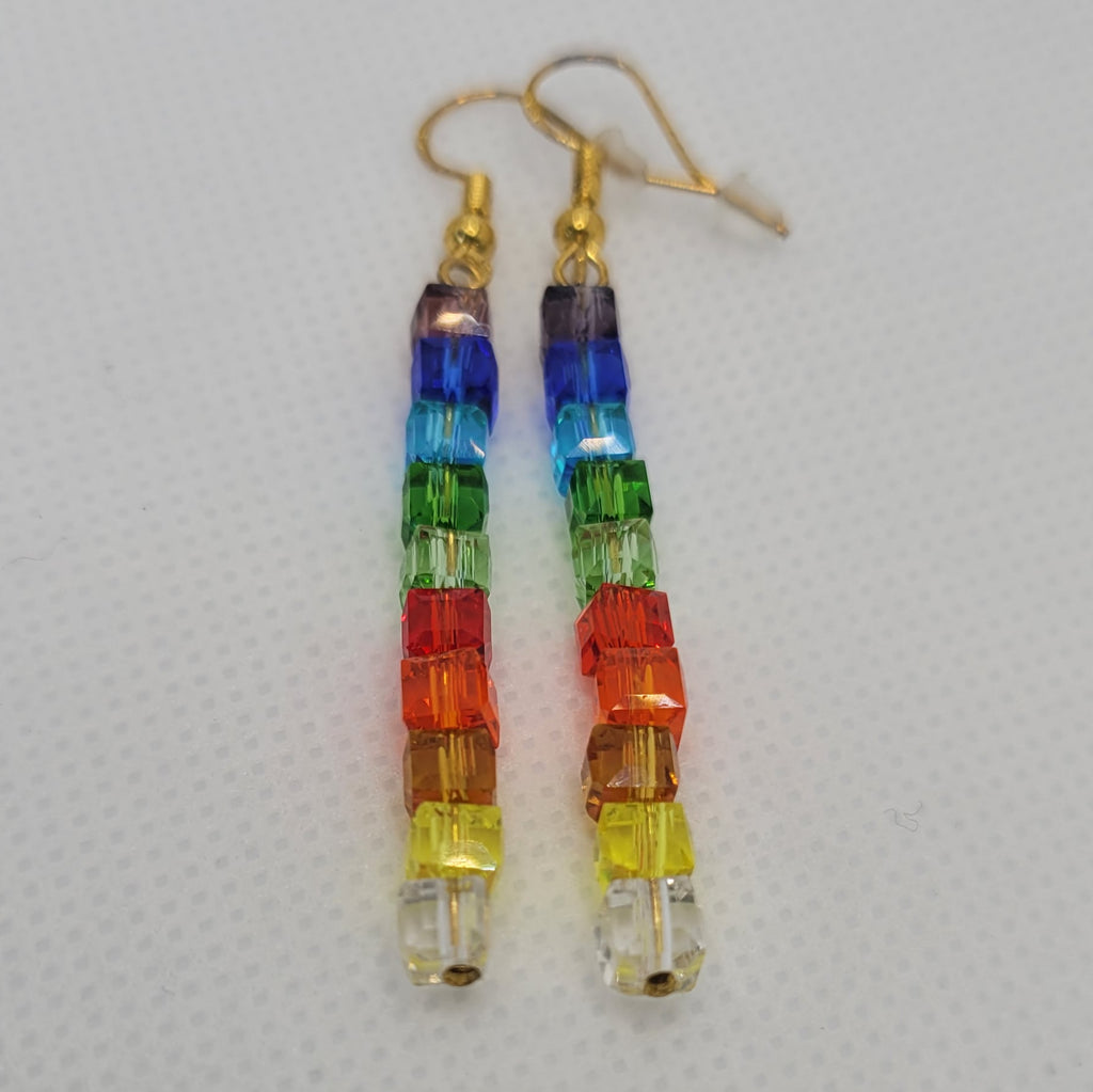 Boucles d'oreilles Arc En Ciel - Perles de Verre Multicolores 7cm (Réf:ARC1)