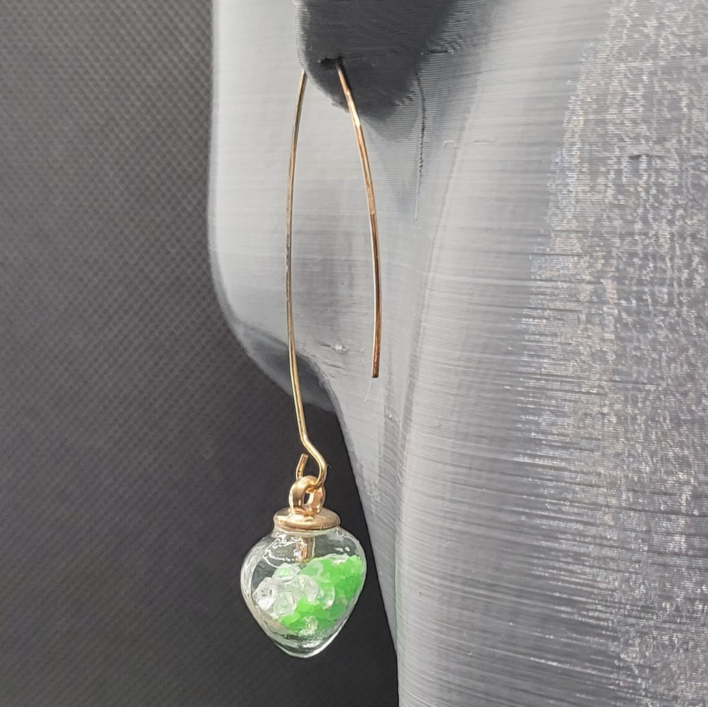 Boucles d'oreilles Cœur en Verre Vert Naturel 7cm (Réf: CCBO5)