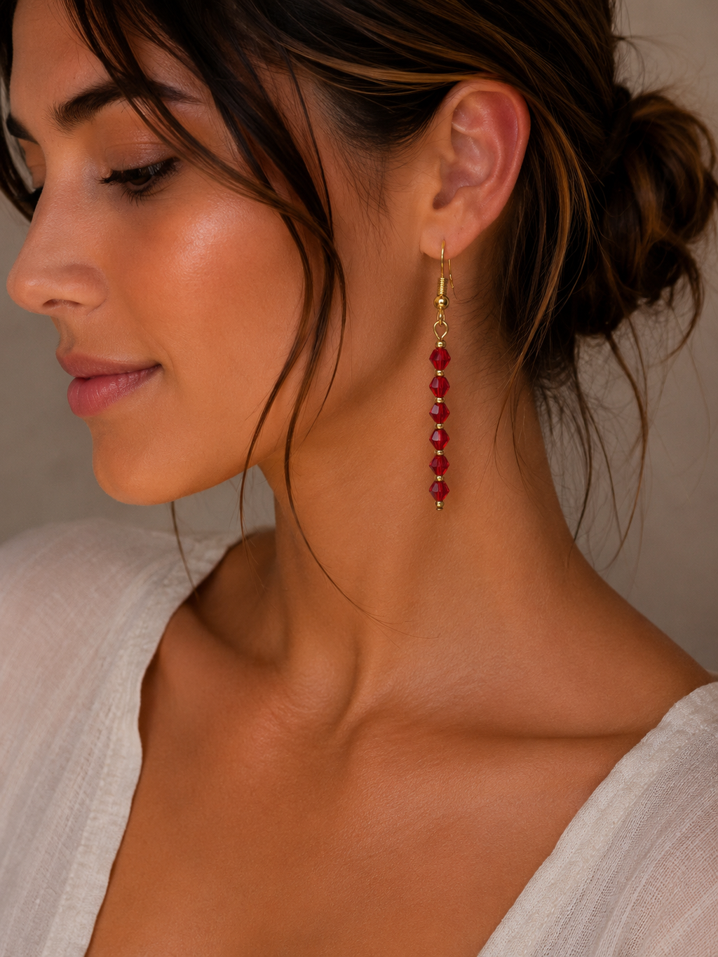 Boucles d'oreilles Sang et Or - Perles Rouges et Dorées 7cm (Réf: CAT1)
