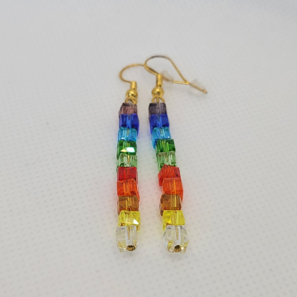 Boucles d'oreilles Arc En Ciel - Perles de Verre Multicolores 7cm (Réf:ARC1)