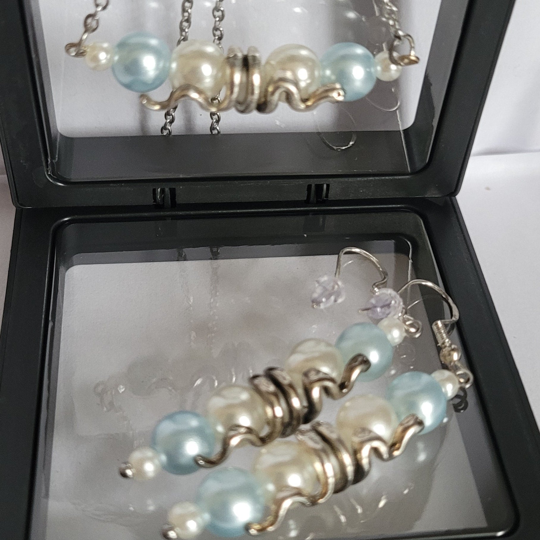 Parure Serpentine - Collier 55cm + Boucles 7cm Bleu Gris (Réf: CS6)